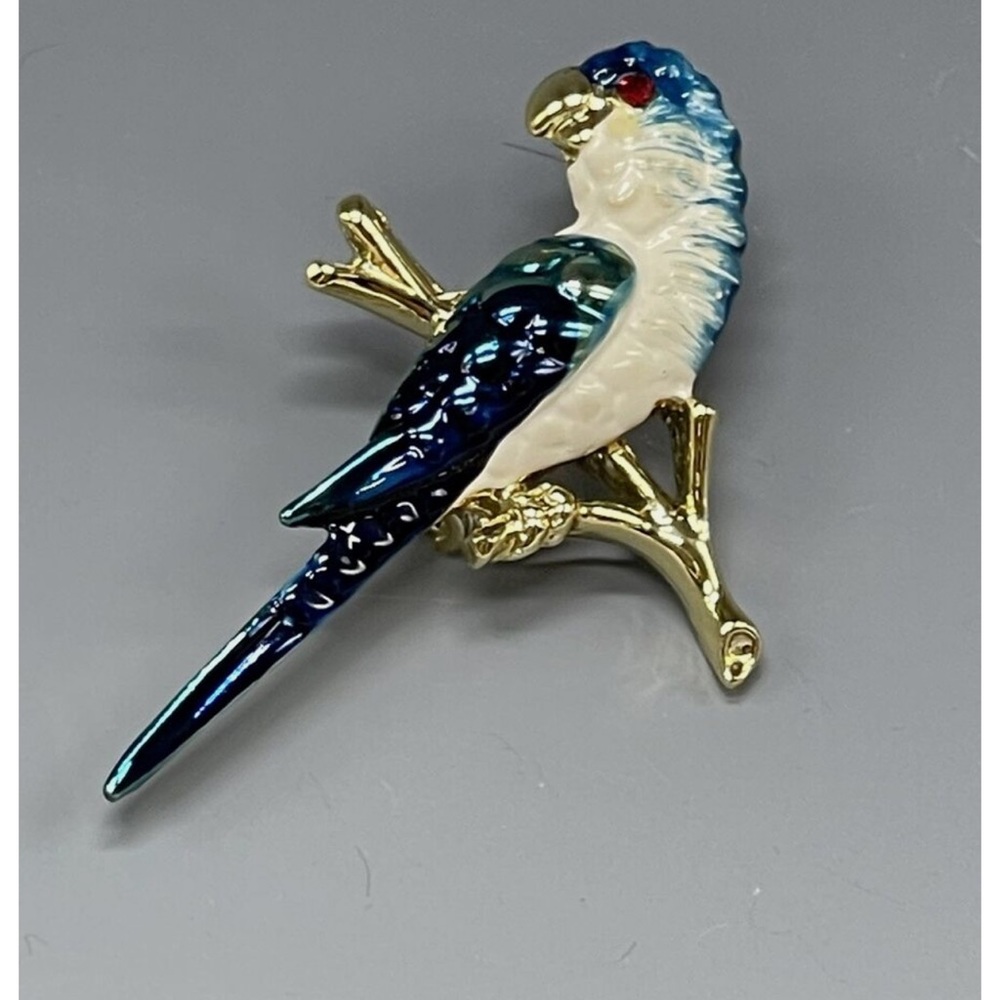 Vintage Enameled Macaw Bird Figural Brooch Pin Costume Jewelry Parrot